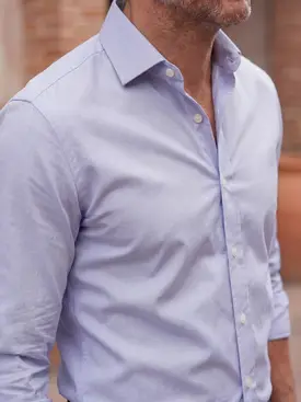 Chemise en popeline à micro-carreaux bleu lavande